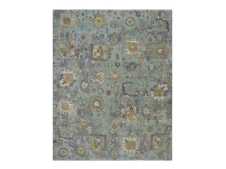 8'0" x 10'1" New Hand Knotted Green Wool Rectangle Oriental Rug - MOA10291803