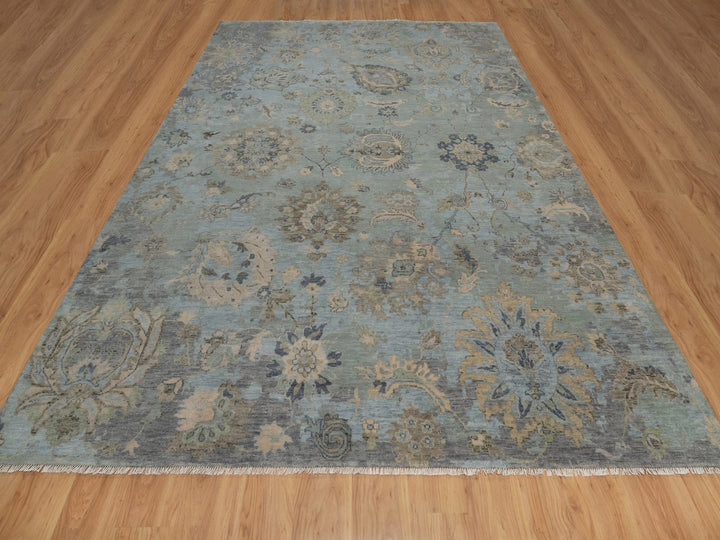 9'2" x 12'1" New Hand Knotted Green Wool Rectangle Oriental Rug - MOA10291808