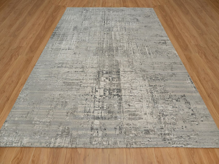 9'0" x 12'1" New Hand Knotted Grey Wool Rectangle Oriental Rug - MOA10291815