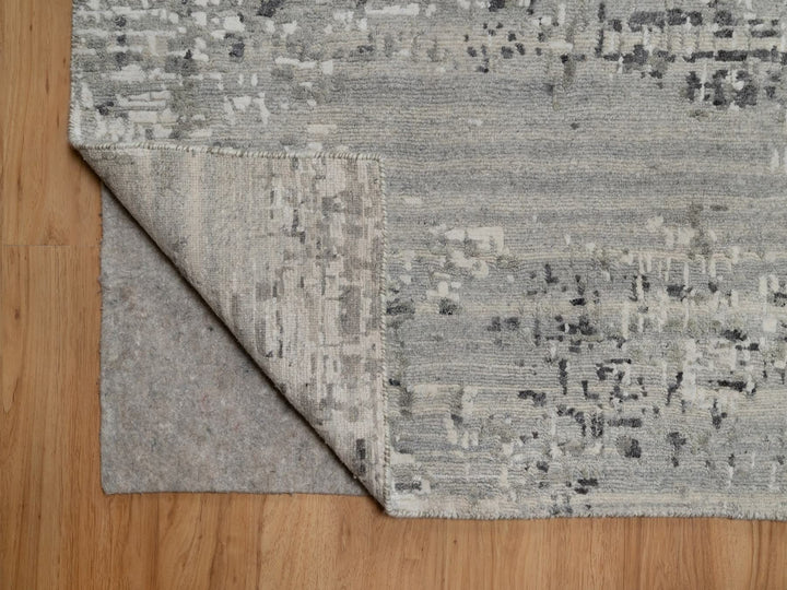 9'0" x 12'1" New Hand Knotted Grey Wool Rectangle Oriental Rug - MOA10291815