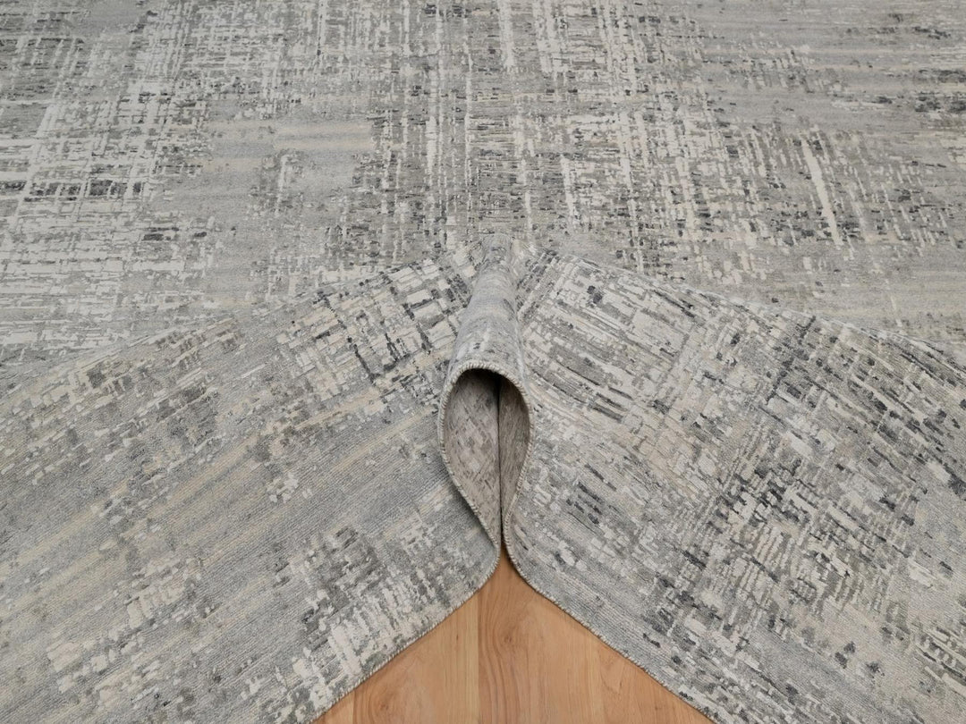 9'0" x 12'1" New Hand Knotted Grey Wool Rectangle Oriental Rug - MOA10291815