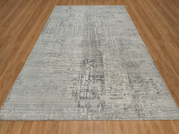 8'11" x 11'11" New Hand Knotted Grey Wool Rectangle Oriental Rug - MOA10291822
