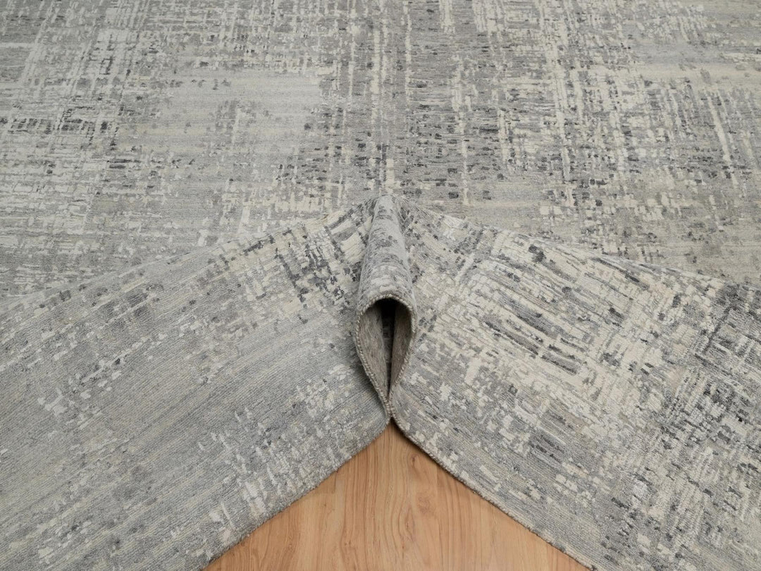 8'11" x 11'11" New Hand Knotted Grey Wool Rectangle Oriental Rug - MOA10291822