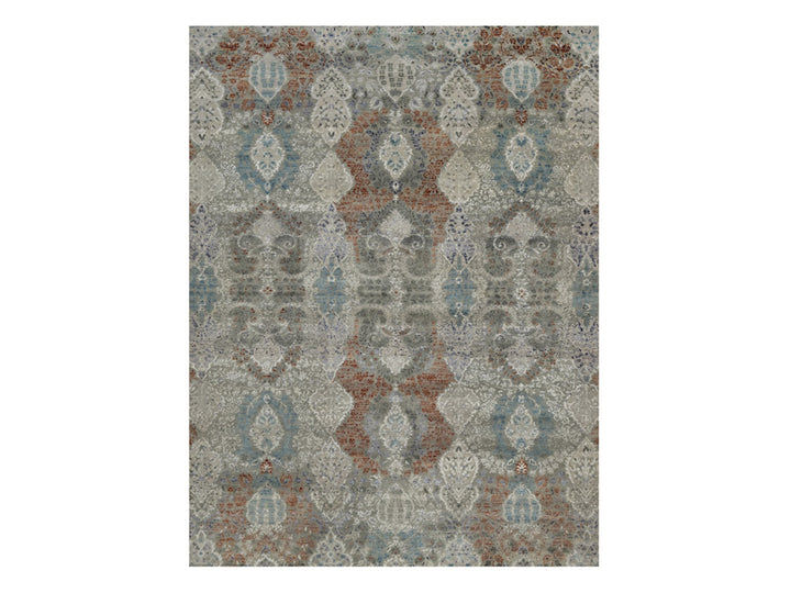 8'9" x 11'8" New Hand Knotted Grey Wool & Silk Rectangle Oriental Rug - MOA10291823