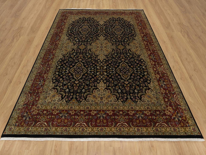 8'0" x 10'1" New Hand Knotted Black Wool Rectangle Oriental Rug - MOA10291834