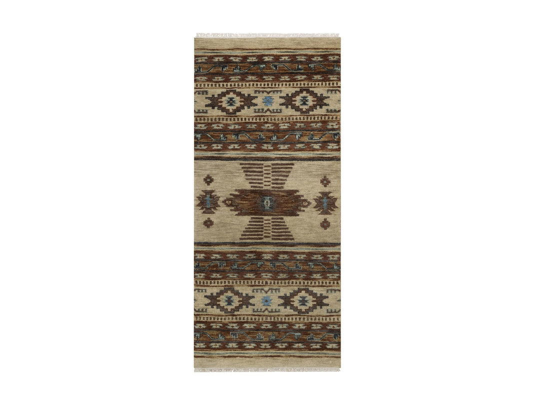 2'7" x 5'10" New Hand Knotted Ivory Wool Runner Oriental Rug - MOA10291835