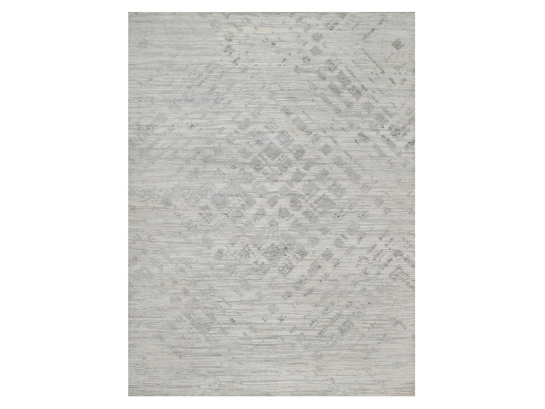 9'0" x 12'1" New Hand Knotted Ivory Wool Rectangle Oriental Rug - MOA10291841
