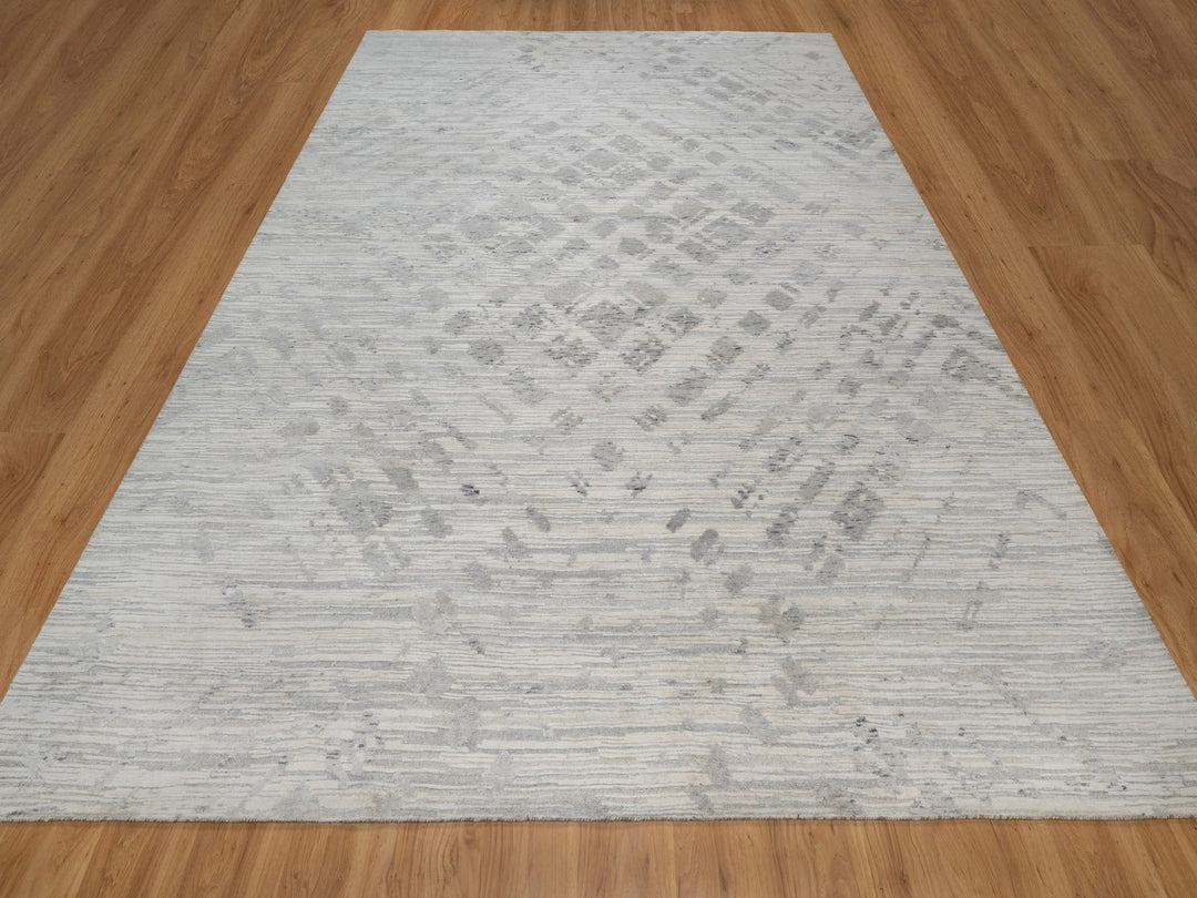 9'0" x 12'1" New Hand Knotted Ivory Wool Rectangle Oriental Rug - MOA10291841