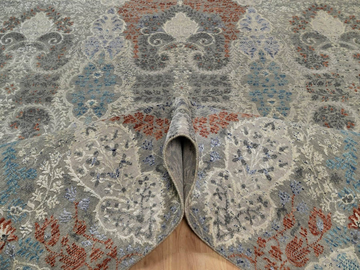 7'11" x 10'2" New Hand Knotted Grey Wool & Silk Rectangle Oriental Rug - MOA10291848