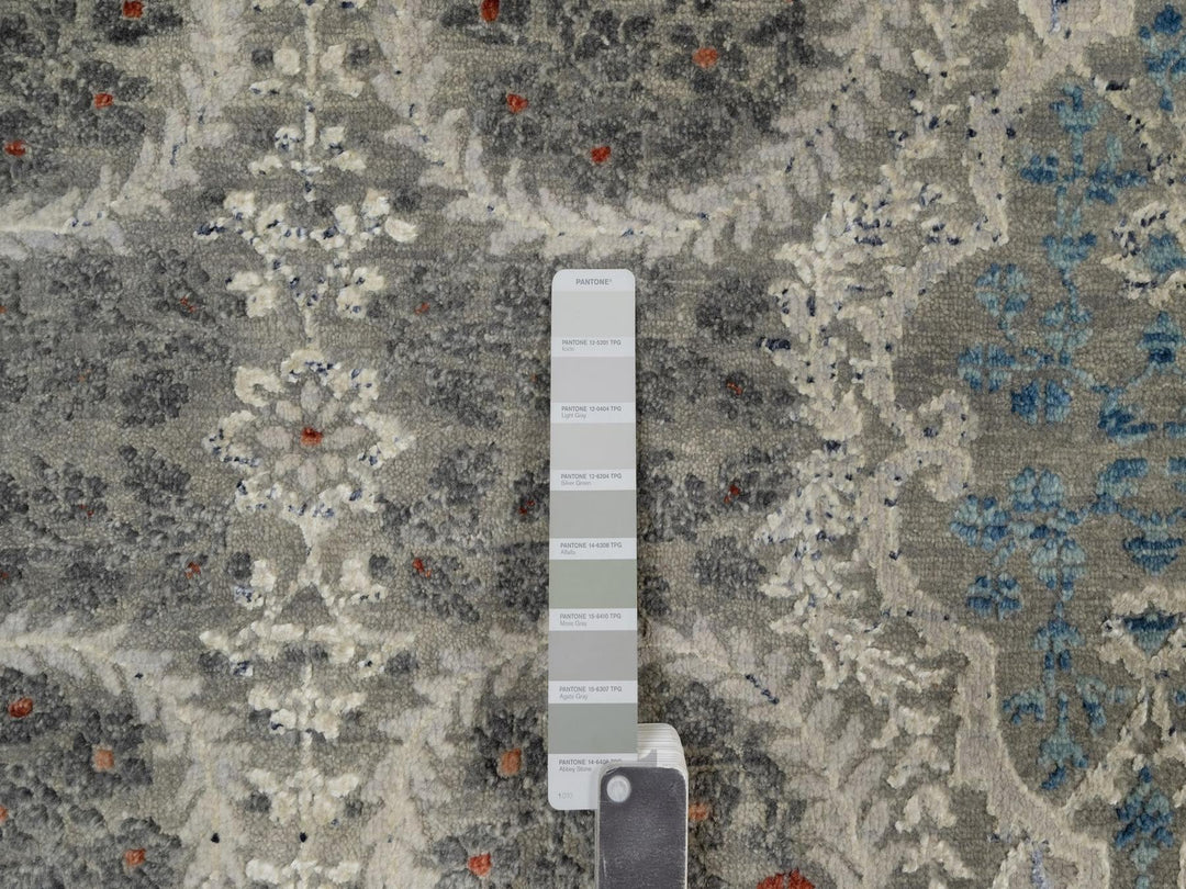 7'11" x 10'2" New Hand Knotted Grey Wool & Silk Rectangle Oriental Rug - MOA10291848