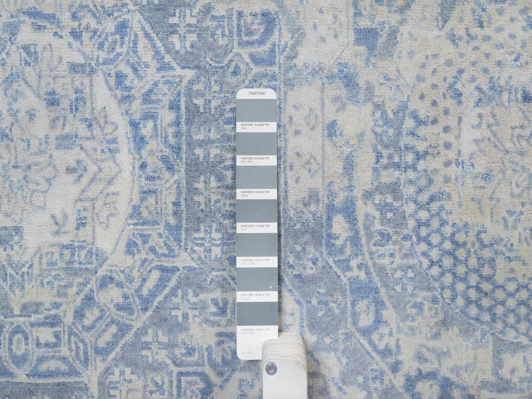12'0" x 14'10" New Hand Knotted Blue Wool Rectangle Oriental Rug - MOA10291854