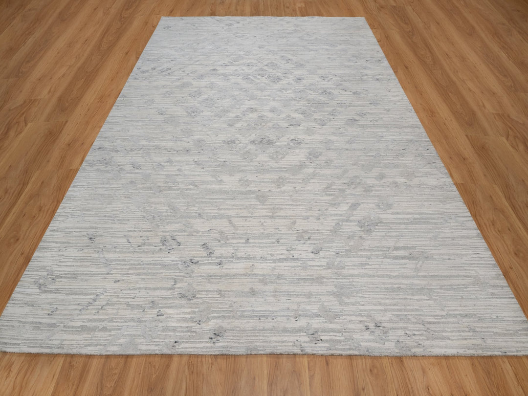 9'0" x 12'1" New Hand Knotted Ivory Wool Rectangle Oriental Rug - MOA10291859