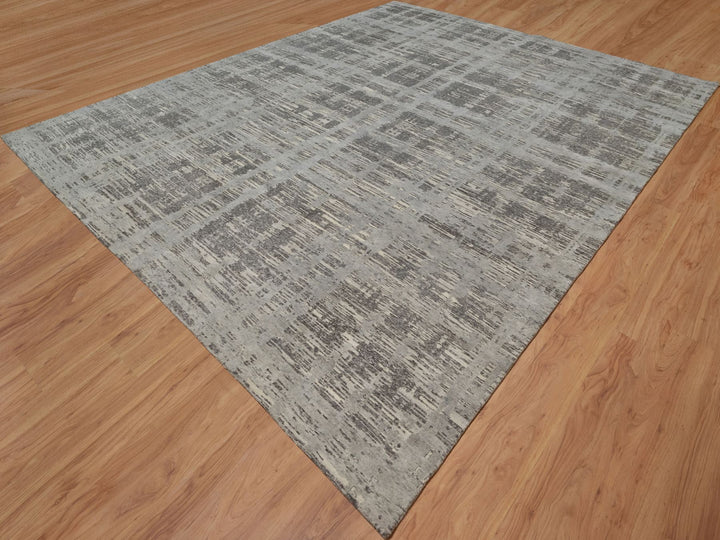 12'0" x 14'11" New Hand Knotted Grey Wool Rectangle Oriental Rug - MOA10291860