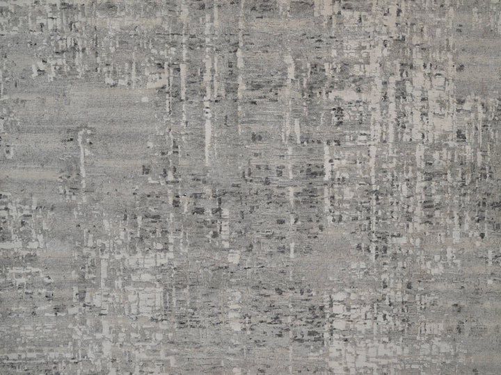 9'11" x 14'1" New Hand Knotted Grey Wool Rectangle Oriental Rug - MOA10291861