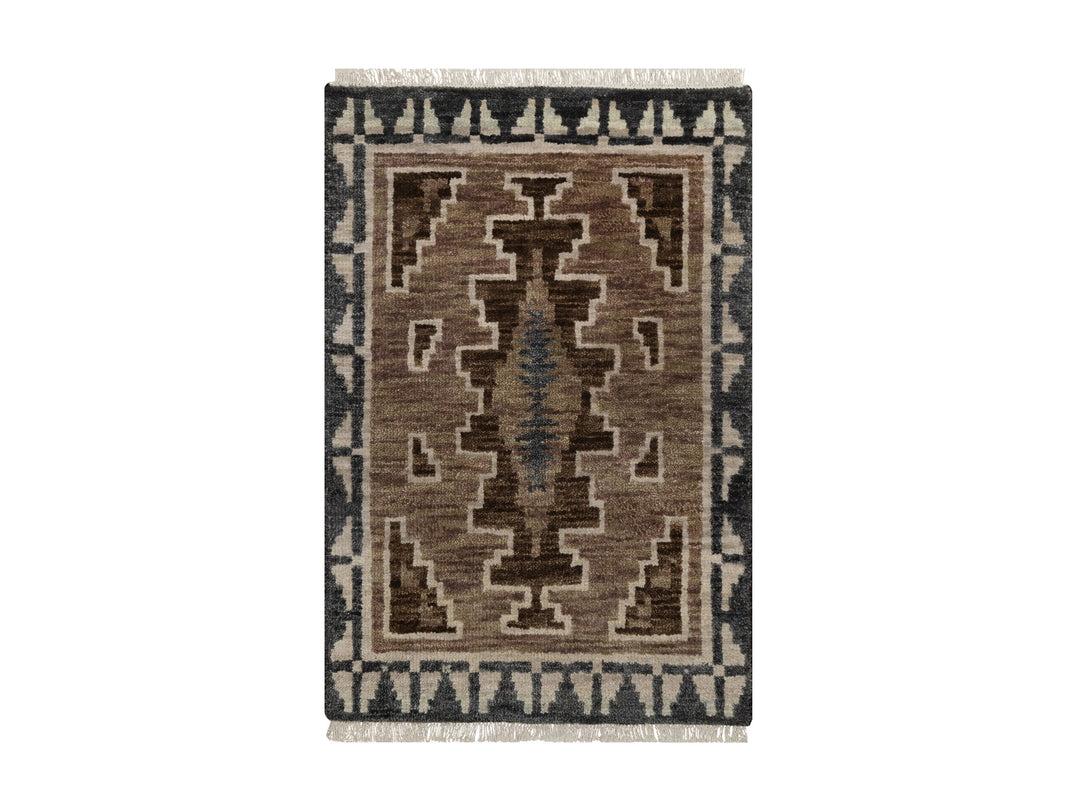 2'0" x 3'1" New Hand Knotted Brown Wool Rectangle Oriental Rug - MOA10291865