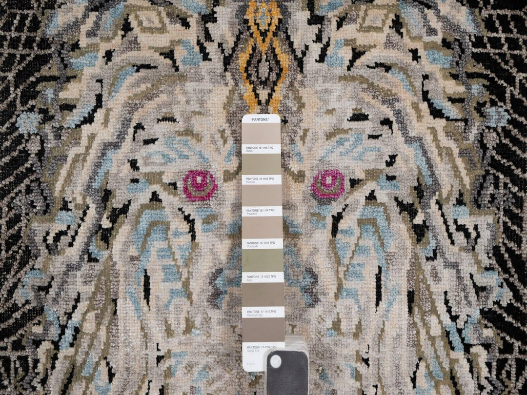 1'11" x 3'0" New Hand Knotted Black Wool & Silk Rectangle Oriental Rug - MOA10291884