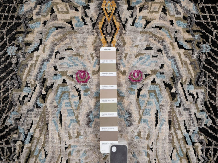 1'11" x 3'0" New Hand Knotted Black Wool & Silk Rectangle Oriental Rug - MOA10291884