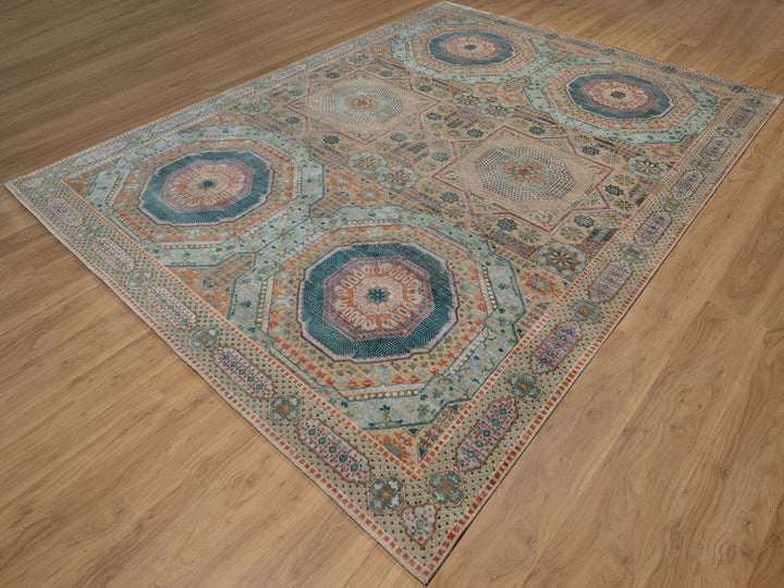 9'0" x 12'1" New Hand Knotted Brown Wool & Silk Rectangle Oriental Rug - MOA10291890