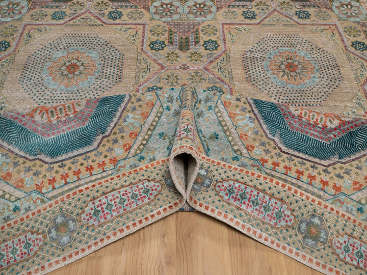 9'0" x 12'1" New Hand Knotted Brown Wool & Silk Rectangle Oriental Rug - MOA10291890