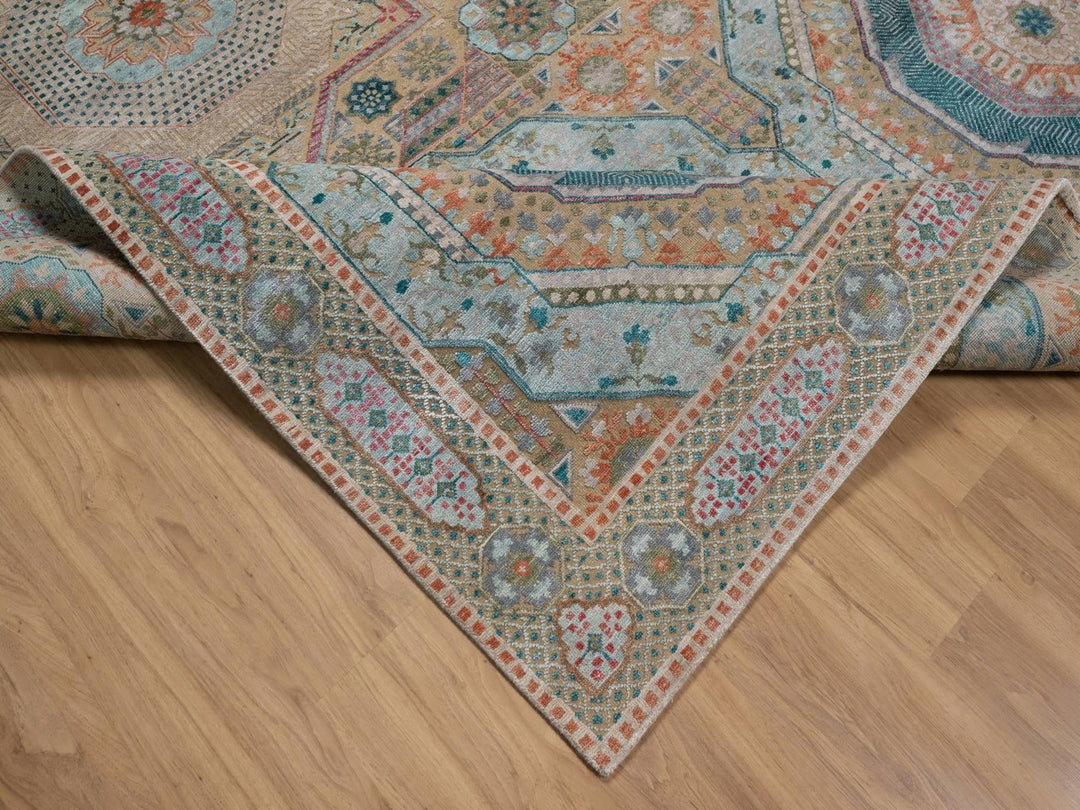 9'0" x 12'1" New Hand Knotted Brown Wool & Silk Rectangle Oriental Rug - MOA10291890