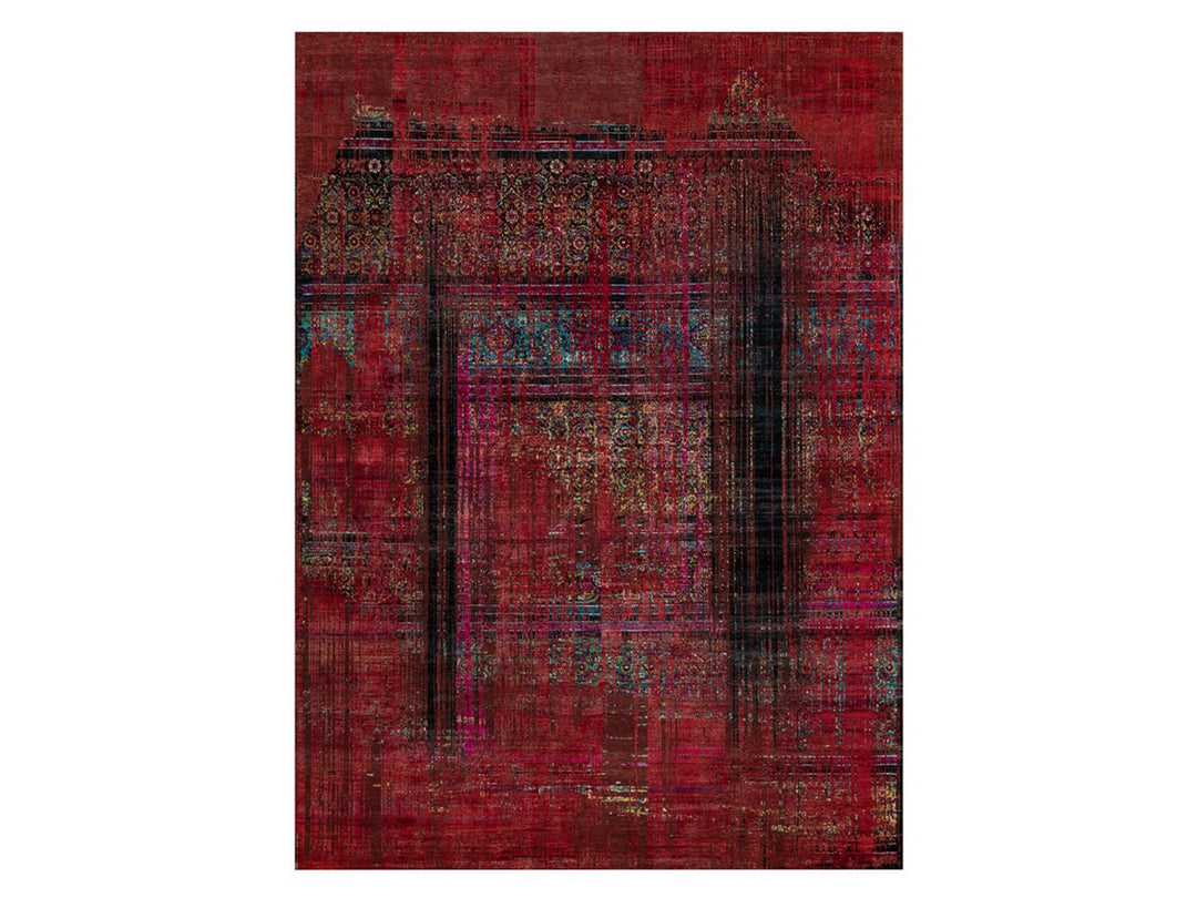 8'8" x 11'11" New Hand Knotted Red Wool & Silk Rectangle Oriental Rug - MOA10291893