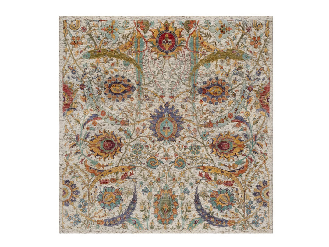 6'0" x 6'0" New Hand Knotted Ivory Wool & Silk Round Oriental Rug - MOA10291909
