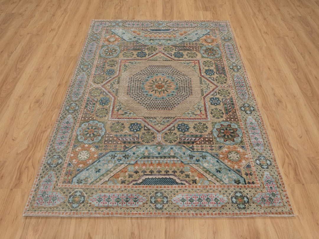 5'2" x 7'1" New Hand Knotted Brown Wool & Silk Rectangle Oriental Rug - MOA10291910