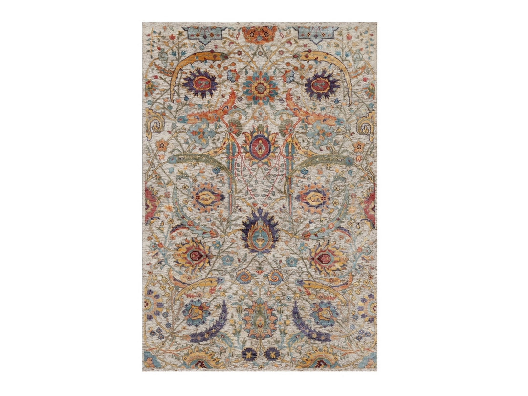 4'0" x 5'11" New Hand Knotted Ivory Wool & Silk Rectangle Oriental Rug - MOA10291911
