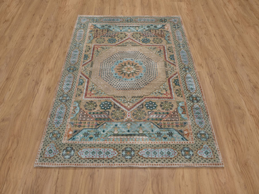 4'1" x 6'0" New Hand Knotted Brown Wool & Silk Rectangle Oriental Rug - MOA10291912