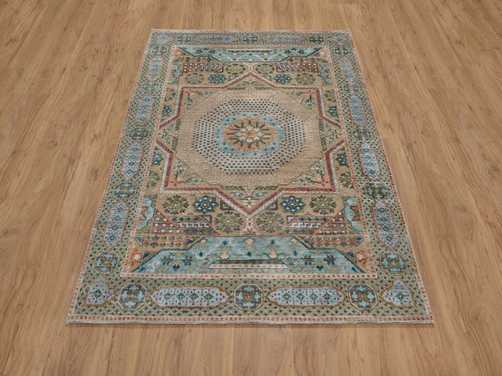 4'1" x 6'0" New Hand Knotted Brown Wool & Silk Rectangle Oriental Rug - MOA10291912