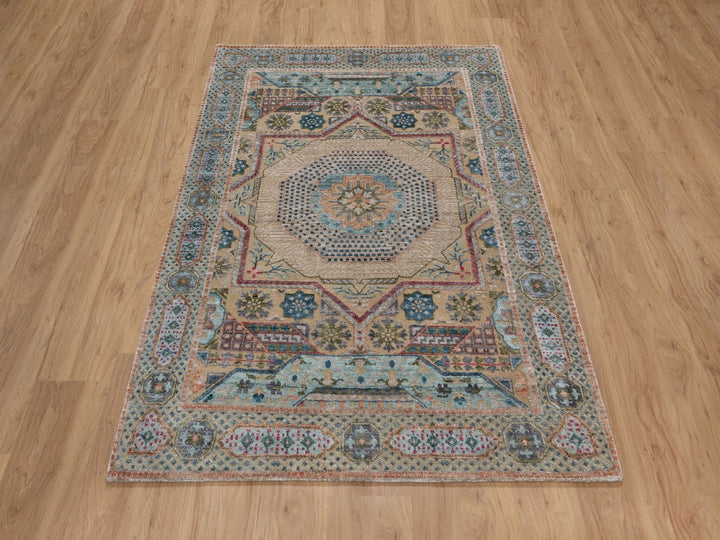 4'1" x 6'0" New Hand Knotted Brown Wool & Silk Rectangle Oriental Rug - MOA10291913