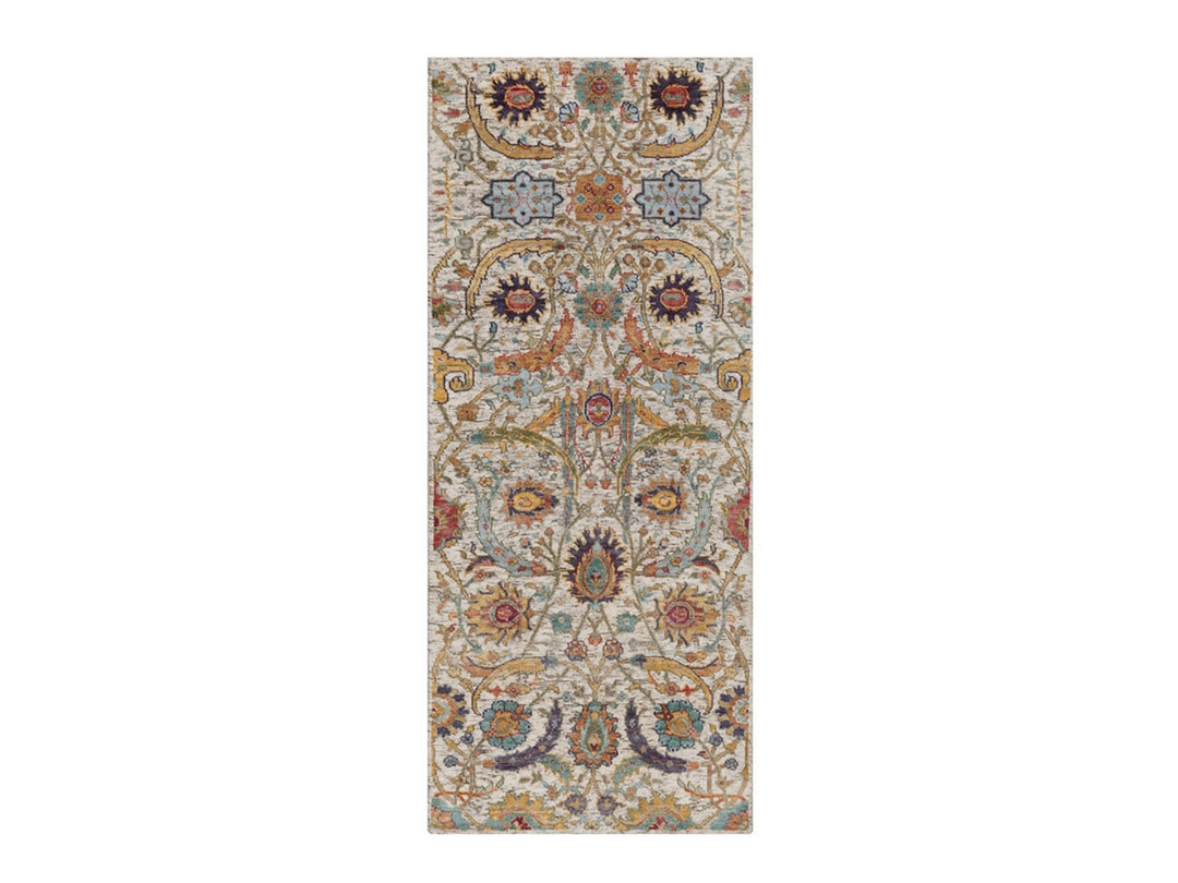 2'5" x 5'11" New Hand Knotted Ivory Wool & Silk Runner Oriental Rug - MOA10291915