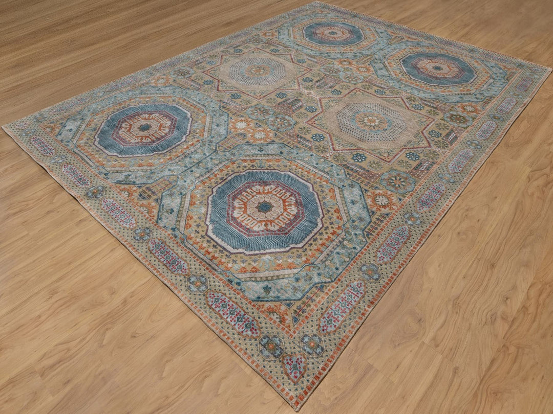 9'1" x 12'2" New Hand Knotted Brown Wool & Silk Rectangle Oriental Rug - MOA10291917