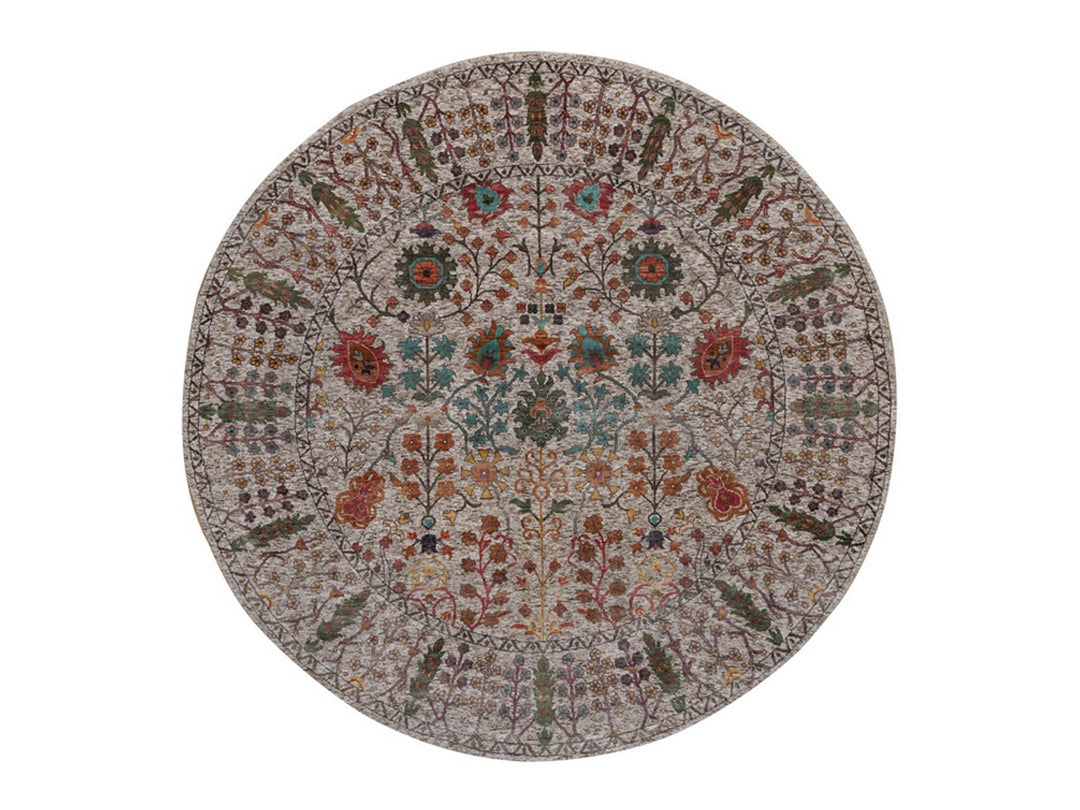 7'10" x 7'10" New Hand Knotted Ivory Wool & Silk Round Oriental Rug - MOA10291919