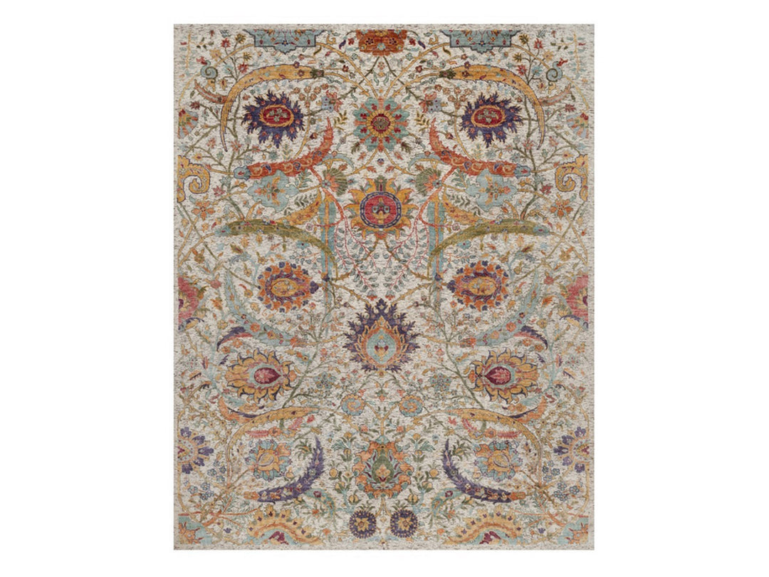 7'10" x 9'11" New Hand Knotted Ivory Wool & Silk Rectangle Oriental Rug - MOA10291922