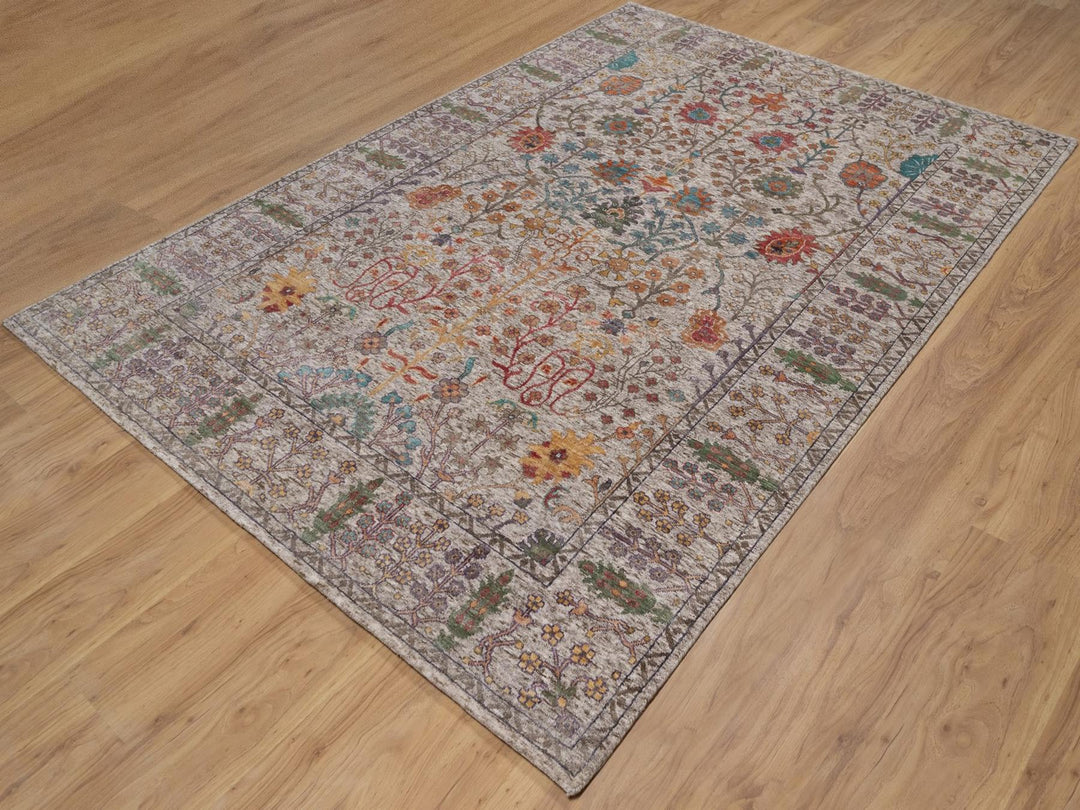 6'0" x 8'11" New Hand Knotted Ivory Wool & Silk Rectangle Oriental Rug - MOA10291927