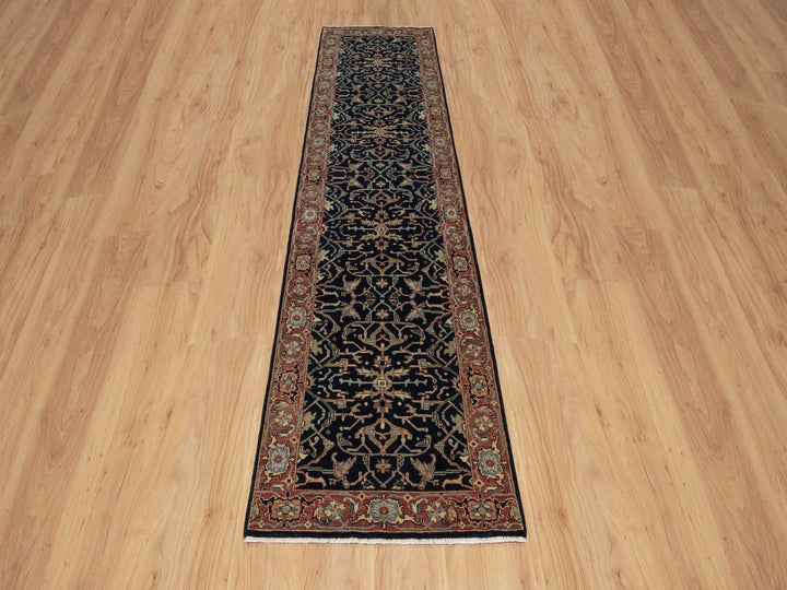 2'7" x 10'2" New Hand Knotted Blue Wool Runner Oriental Rug - MOA10291933