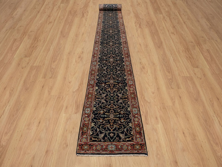 2'8" x 28'0" New Hand Knotted Blue Wool Runner Oriental Rug - MOA10291941