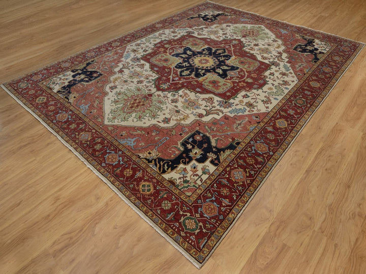 9'0" x 12'1" New Hand Knotted Ivory Wool Rectangle Oriental Rug - MOA10291959