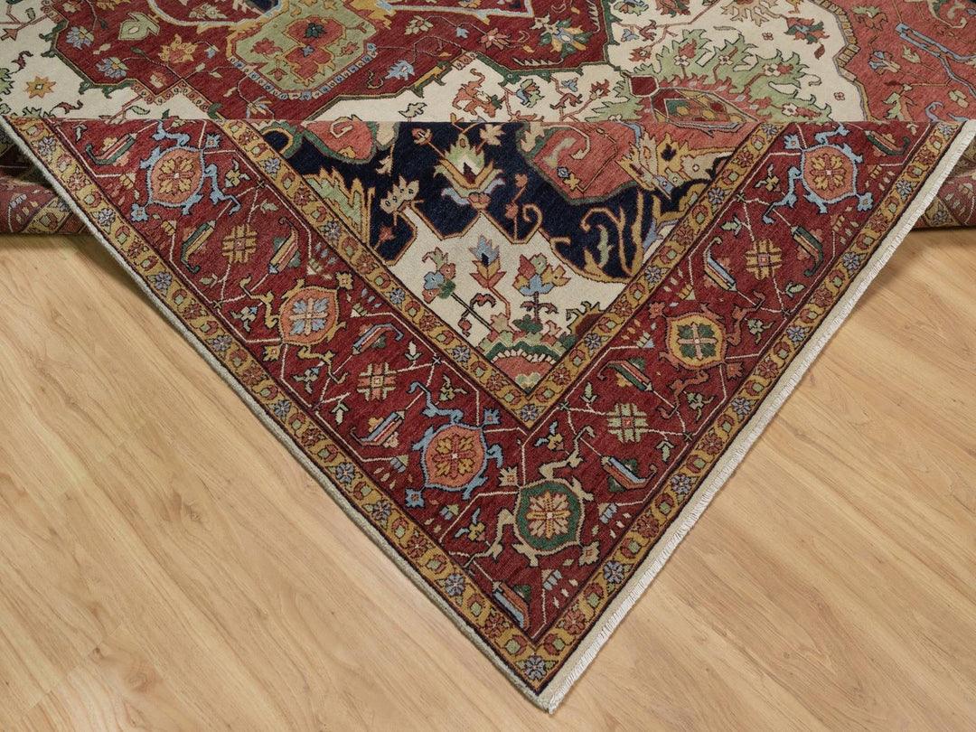 9'0" x 12'1" New Hand Knotted Ivory Wool Rectangle Oriental Rug - MOA10291959