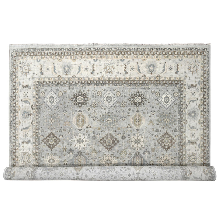 14'0" x 17'9" New Hand Knotted Grey Wool Rectangle Oriental Rug - MOA10210070