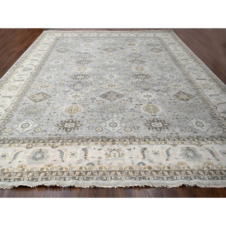14'0" x 17'9" New Hand Knotted Grey Wool Rectangle Oriental Rug - MOA10210070