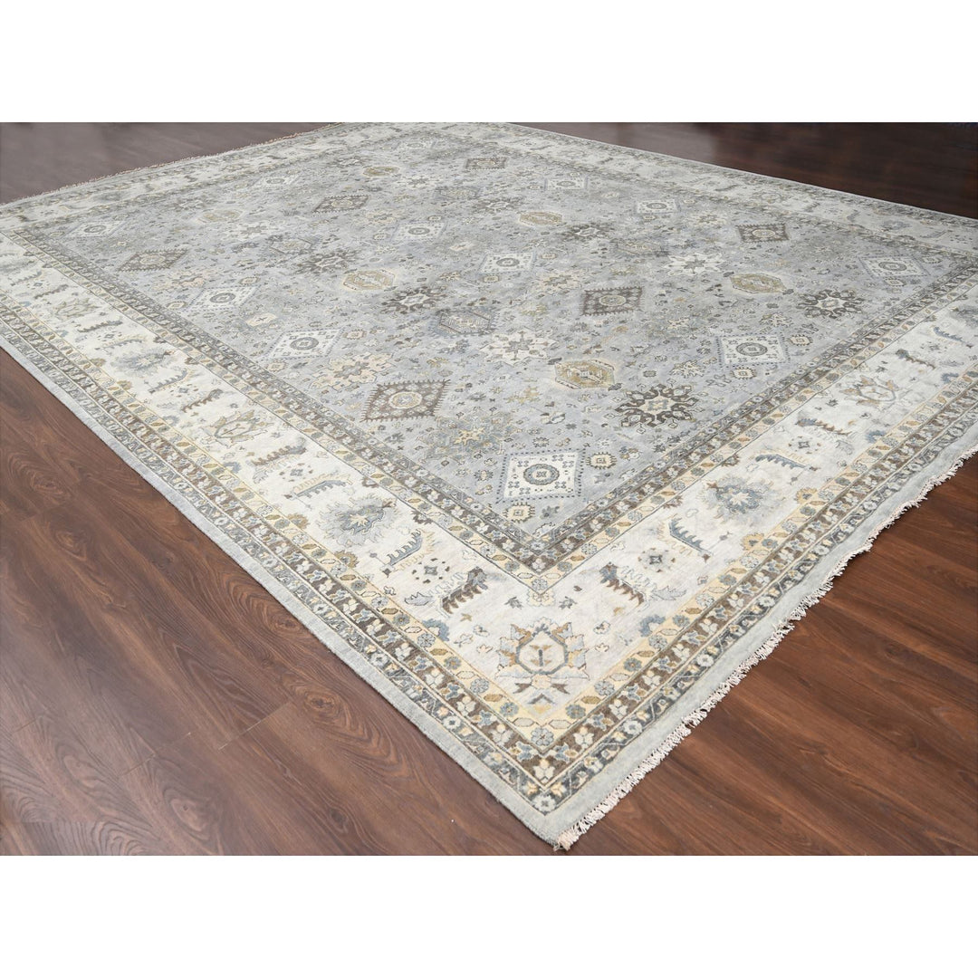 14'0" x 17'9" New Hand Knotted Grey Wool Rectangle Oriental Rug - MOA10210070