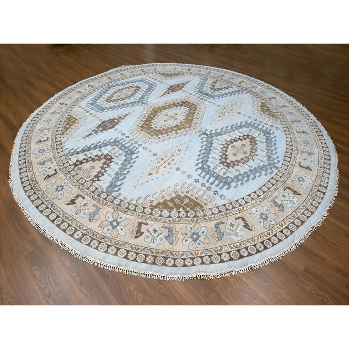 13'8" x 13'10" New Hand Knotted Grey Wool Round Oriental Rug - MOA10210079
