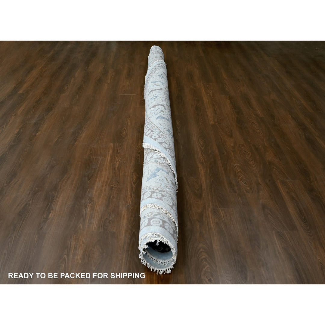 13'8" x 13'10" New Hand Knotted Grey Wool Round Oriental Rug - MOA10210079