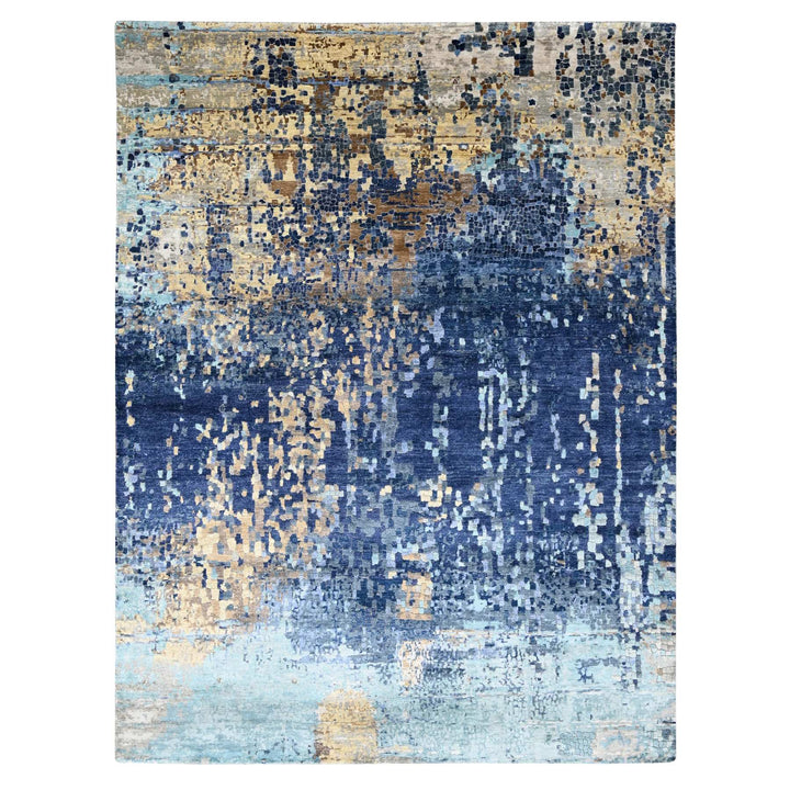 8'9" x 12'1" New Hand Knotted Blue Wool & Silk Rectangle Oriental Rug - MOA10210177