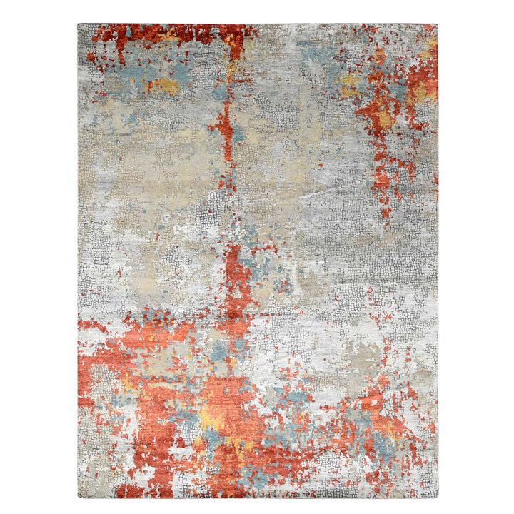 9'0" x 11'9" New Hand Knotted Orange Wool & Silk Rectangle Oriental Rug - MOA10210181