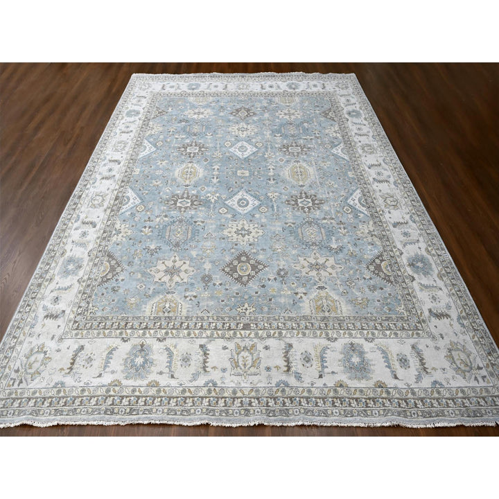 12'0" x 13'8" New Hand Knotted Grey Wool Rectangle Oriental Rug - MOA10210187