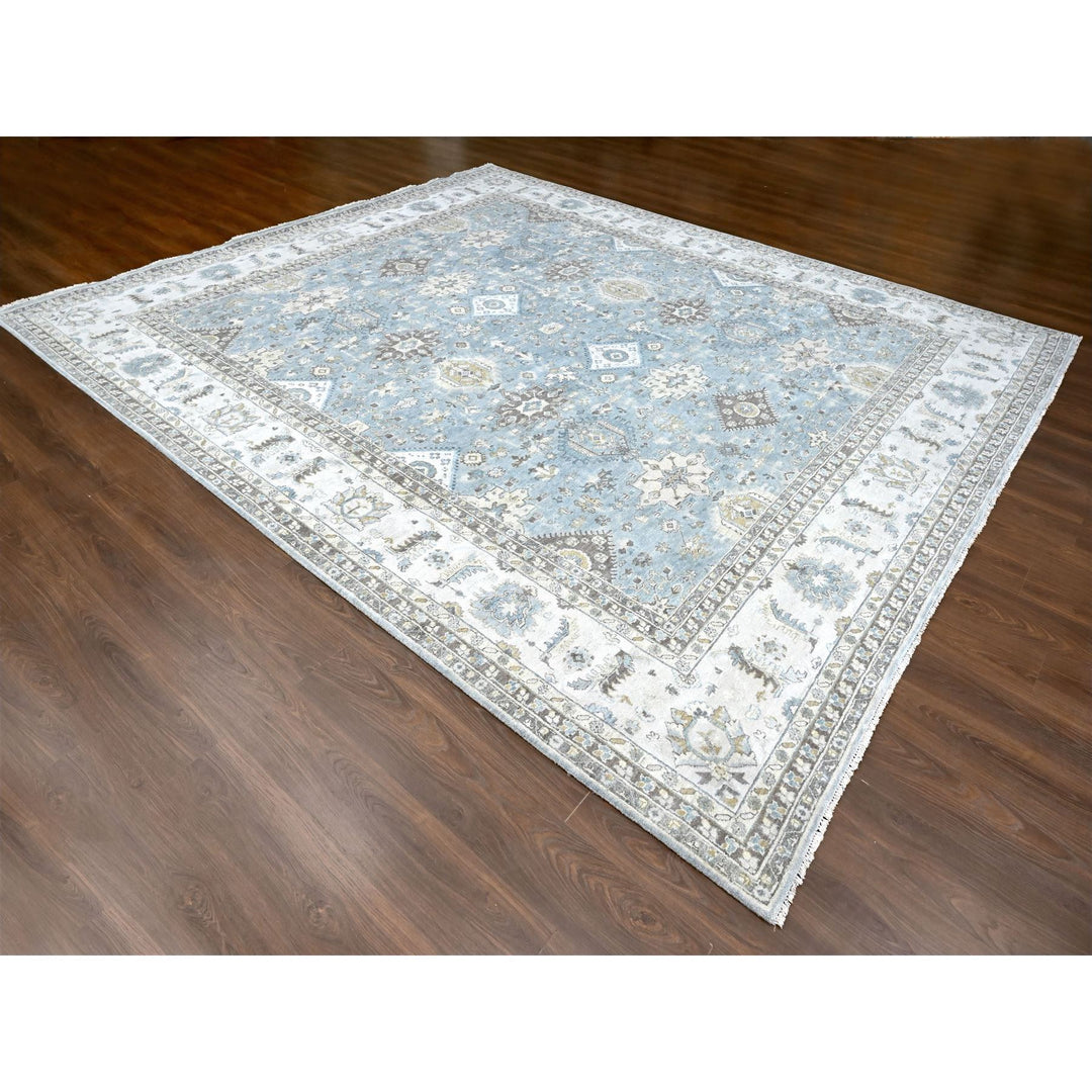 12'0" x 13'8" New Hand Knotted Grey Wool Rectangle Oriental Rug - MOA10210187