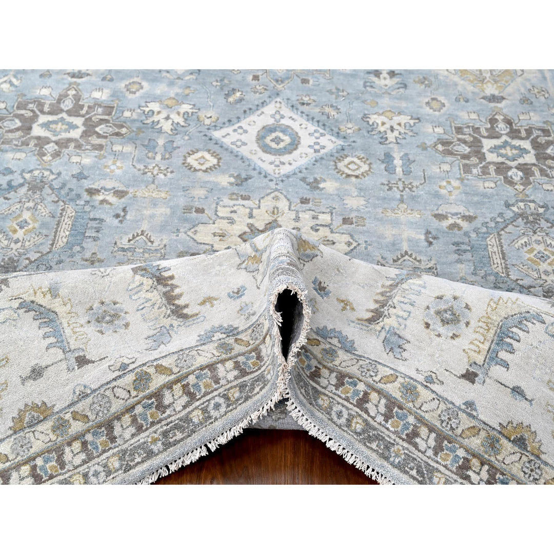 12'0" x 13'8" New Hand Knotted Grey Wool Rectangle Oriental Rug - MOA10210187